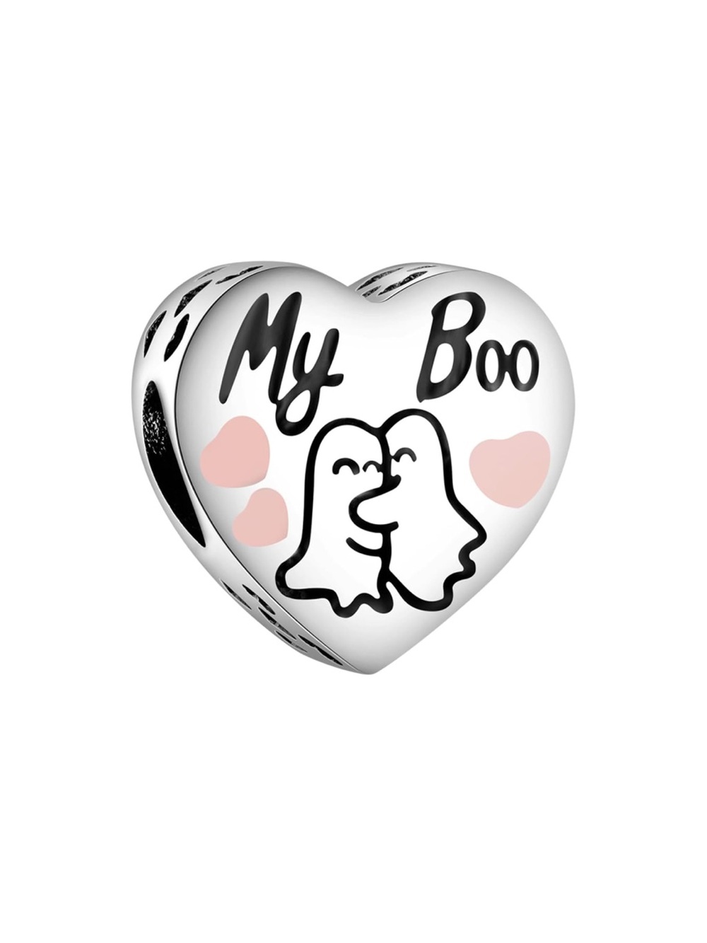👻 STERLING SILVER MY BOO GHOST HEART HALLOWEEN CHARM